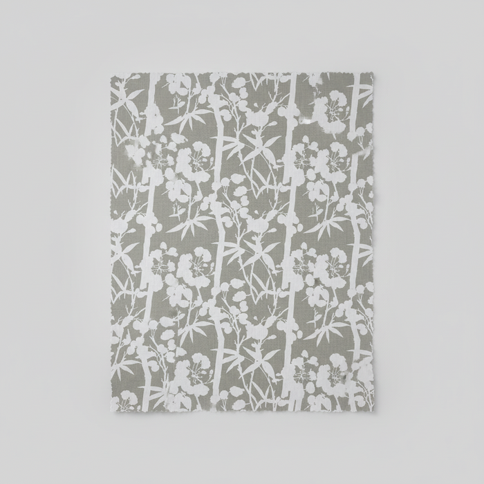 Quadrille Fabric: Enchanted Bamboo One Color - Custom Grey on White 100% Linen