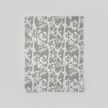 Quadrille Fabric: Enchanted Bamboo One Color - Custom Grey on White 100% Linen