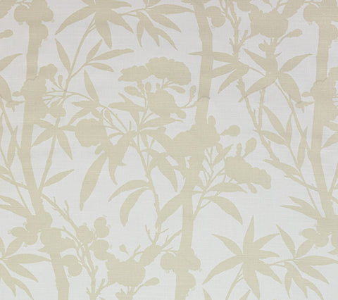 Quadrille Fabric: Enchanted Bamboo One Color - Tapestry Beige on White Belgian Linen / Cotton