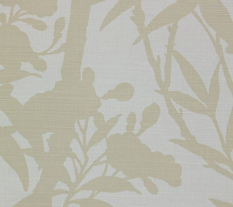 Quadrille Fabric: Enchanted Bamboo One Color - Tapestry Beige on White Belgian Linen / Cotton