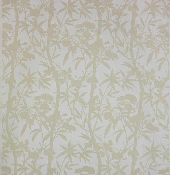 Quadrille Fabric: Enchanted Bamboo One Color - Tapestry Beige on White Belgian Linen / Cotton