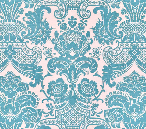 Quadrille Fabric: Este - Custom Turquoise on Tinted Belgian Linen / Cotton