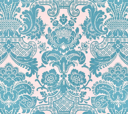 Quadrille Fabric: Este - Custom Turquoise on Tinted Belgian Linen / Cotton
