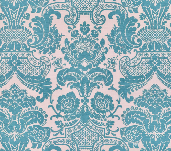 Quadrille Fabric: Este - Custom Turquoise on Tinted Belgian Linen / Cotton