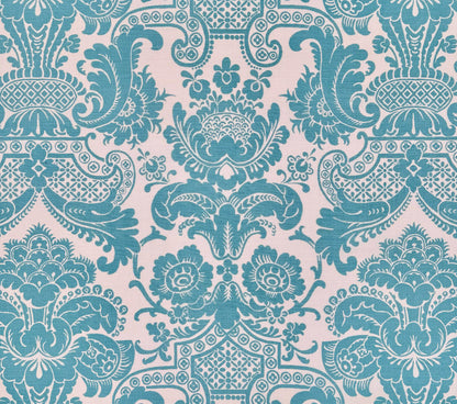 Quadrille Fabric: Este - Custom Turquoise on Tinted Belgian Linen / Cotton