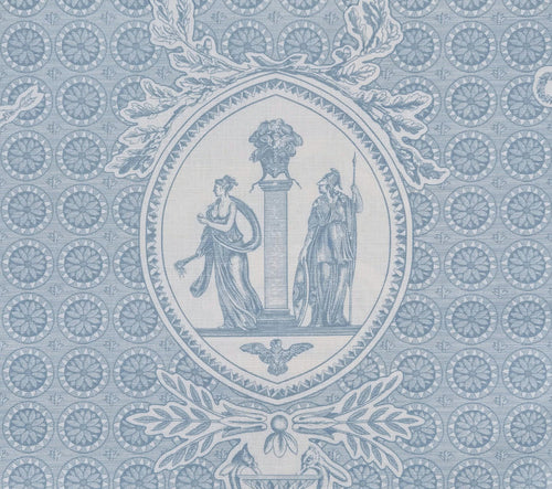 Quadrille Fabric: Excelsior - Custom Lulworth Blue on White Belgian Linen / Cotton