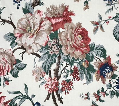 Quadrille Fabric: Hampton Peony - Multi color on Ecru 100% Cotton Glazed Chintz