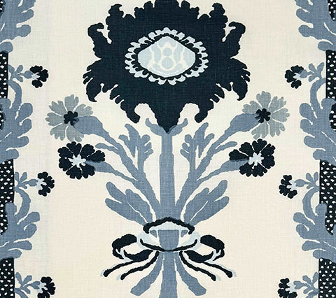 Quadrille Fabric: Henriot Floral - Custom Multi Gray on White Belgian Linen / Cotton