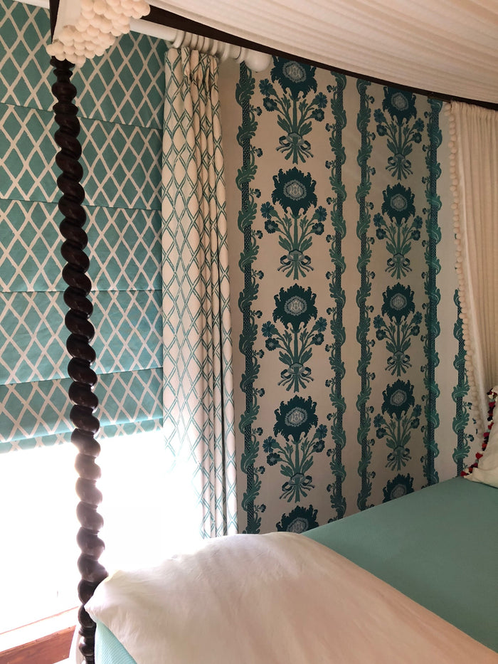 Quadrille Fabric: Henriot Floral - Custom Multi Gray on White Belgian Linen / Cotton