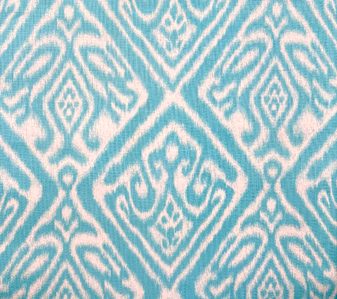 Quadrille Fabric: Ishim Ikat Reverse - Custom Turquoise on White 100% Linen