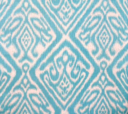Quadrille Fabric: Ishim Ikat Reverse - Custom Turquoise on White 100% Linen
