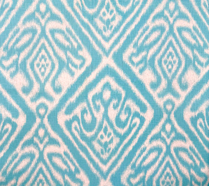 Quadrille Fabric: Ishim Ikat Reverse - Custom Turquoise on White 100% Linen