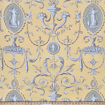 Quadrille Fabric: Kedleston -Old Gold on White Linen / Cotton