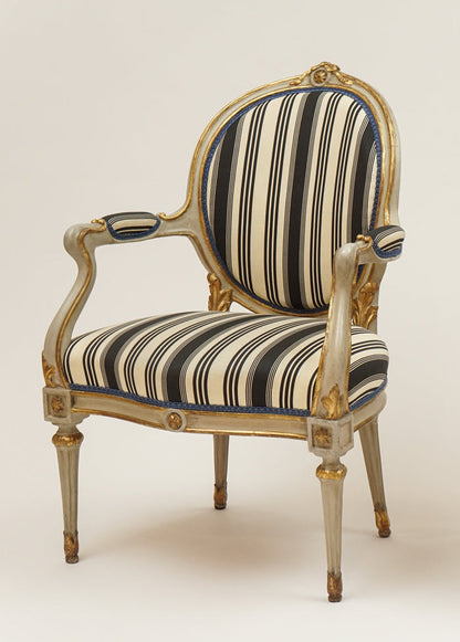 Quadrille Fabric: Lane Stripe  - Custom Navy on Tinted Belgian Linen / Cotton