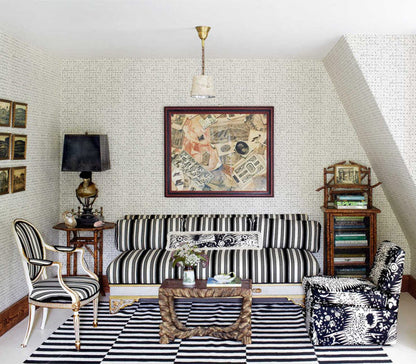 Quadrille Fabric: Lane Stripe  - Custom Navy on Tinted Belgian Linen / Cotton