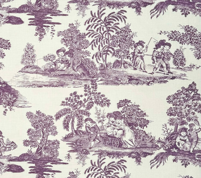 Quadrille Fabric: Les Enfants Engraving - Custom Lilac on Tinted Belgian Linen / Cotton