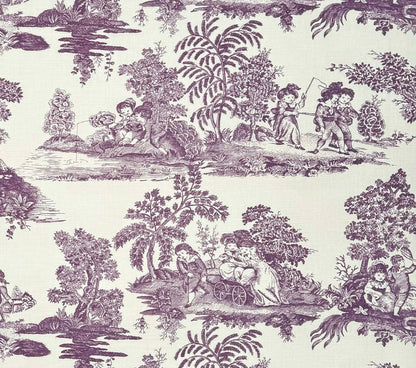 Quadrille Fabric: Les Enfants Engraving - Custom Lilac on Tinted Belgian Linen / Cotton