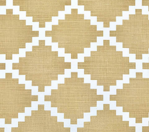 Quadrille Fabric : Lulu DK Chant Reverse II - Custom Light Camel on Light-Tint Belgian Linen / Cotton
