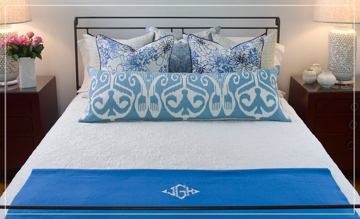 Quadrille Fabric: Nomad - Custom Sky Blue on Tinted 100% Linen