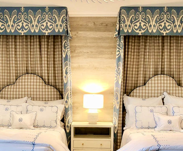 Quadrille Fabric: Nomad - Custom Sky Blue on Tinted 100% Linen