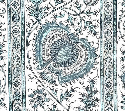 Quadrille Fabric: Palampore Stripe - Custom Multi Blues on White 100% Linen