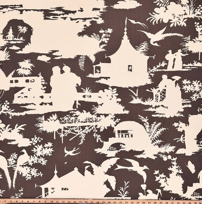 Quadrille Fabric: Paradise Background - Custom Brown on Tinted  Belgian Linen / Cotton