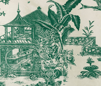 Quadrille Fabric: Paradise Engraving - Custom Dark Green on Cream Silk Taffeta