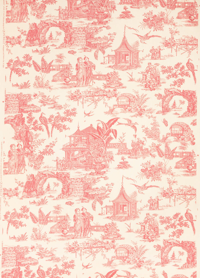 Quadrille Fabric: Paradise Engraving - Custom Rose on Tinted 100% Linen