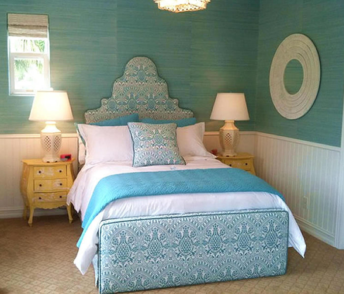 Quadrille Fabric: Pina - Custom Dark Turquoise on Tinted 100% Linen