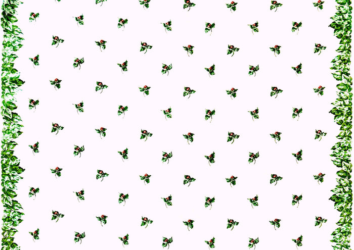 Quadrille Fabric: Prudence - Rose / Greens on Tinted Cotton Chintz Ground