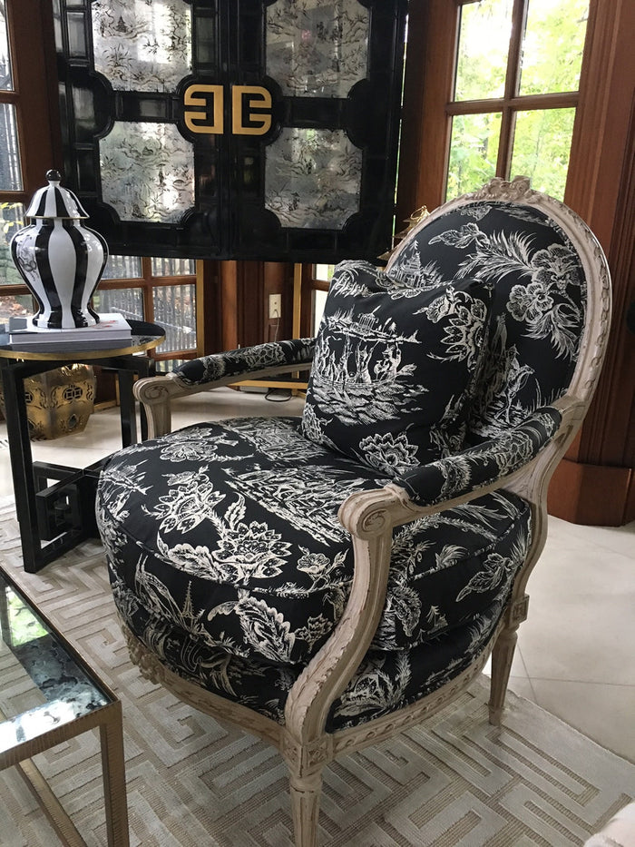 Quadrille Fabric: Royal Journey Reverse II - Custom New Navy on Tinted Belgian Linen / Cotton
