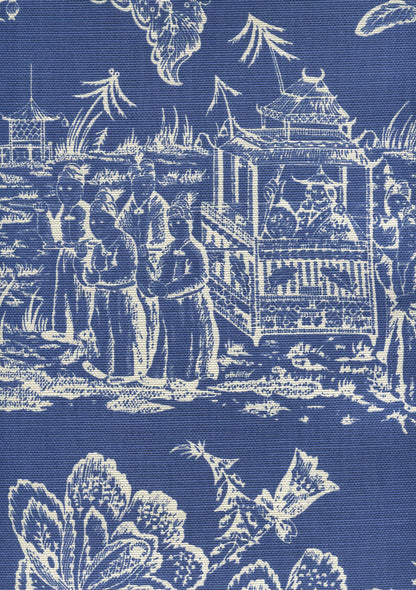 Quadrille Fabric: Royal Journey Reverse II - Custom New Navy on Tinted Belgian Linen / Cotton