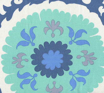 Quadrille Fabric: Suzani - Custom Multi Blues on White Belgian Linen / Cotton