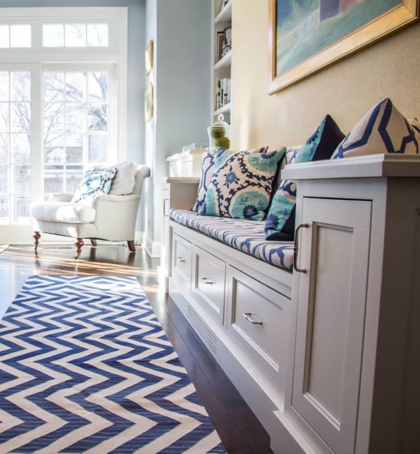 Quadrille Fabric: Suzani - Custom Multi Blues on White Belgian Linen / Cotton