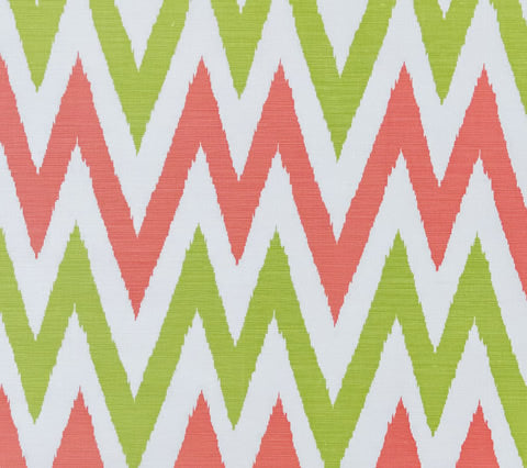 Quadrille Fabric: Tashkent II Small Scale - Custom Coral / Lime on White Belgian Linen / Cotton