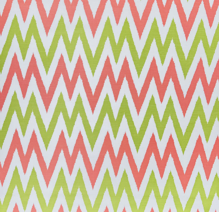 Quadrille Fabric: Tashkent II Small Scale - Custom Coral / Lime on White Belgian Linen / Cotton
