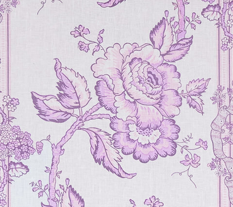 Quadrille Fabric: Toile des Roses - Custom Lavenders on Pale Lavender 100% Linen
