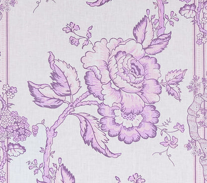 Quadrille Fabric: Toile des Roses - Custom Lavenders on Pale Lavender 100% Linen