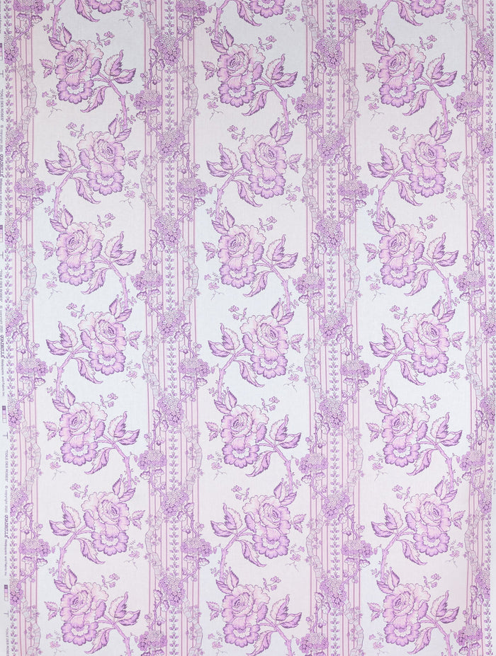 Quadrille Fabric: Toile des Roses - Custom Lavenders on Pale Lavender 100% Linen
