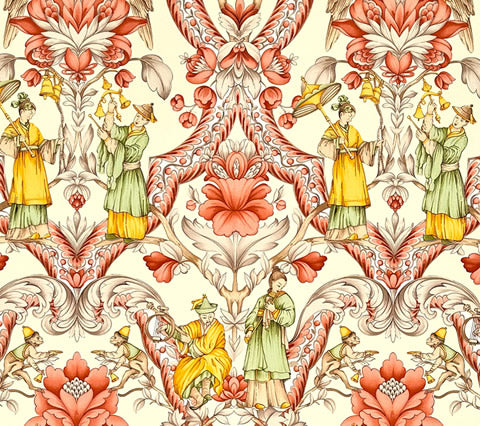 Quadrille Fabric: Turandot - Terracotta on Beige 100% Cotton Sateen; Imported from Italy