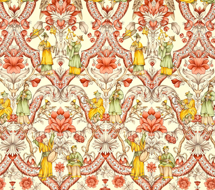 Quadrille Fabric: Turandot - Terracotta on Beige 100% Cotton Sateen; Imported from Italy