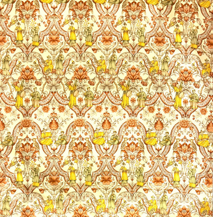 Quadrille Fabric: Turandot - Terracotta on Beige 100% Cotton Sateen; Imported from Italy