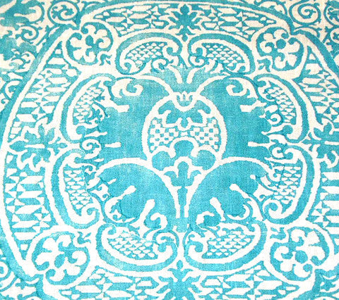 Quadrille Fabric: Veneto - Custom Dark Turquoise on Tinted Belgian Linen / Cotton
