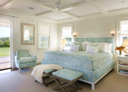 Quadrille Fabric: Veneto - Custom Dark Turquoise on Tinted Belgian Linen / Cotton