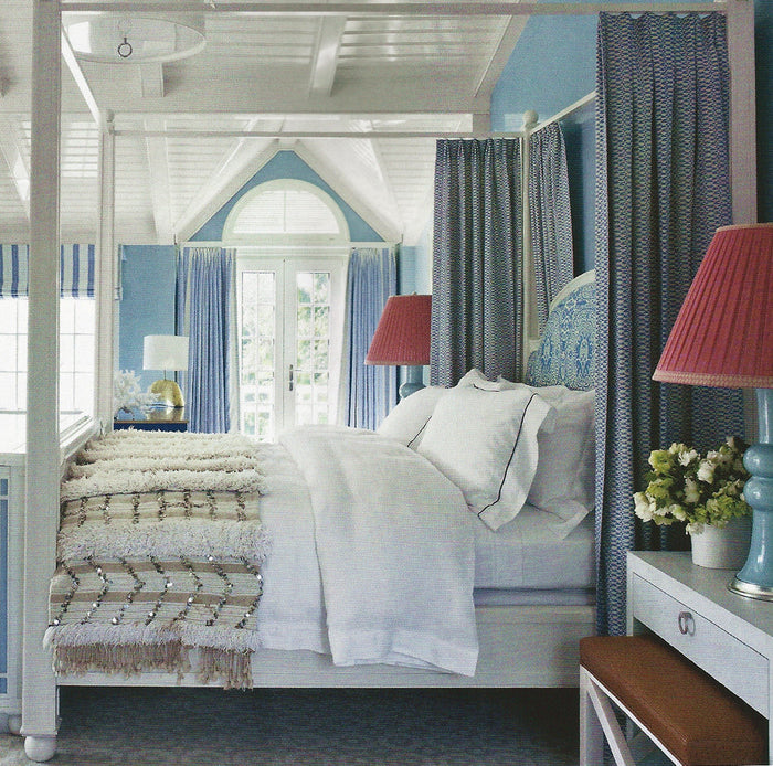 Quadrille Fabric: Veneto - Custom Soft Windsor Blue on Tinted 100% Linen