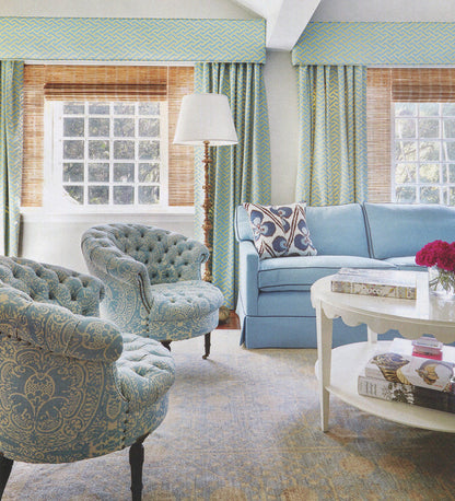 Quadrille Fabric: Veneto - Custom Soft Windsor Blue on Tinted 100% Linen