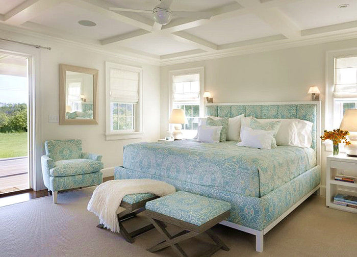 Quadrille Fabric: Veneto - Custom Soft Windsor Blue on Tinted 100% Linen