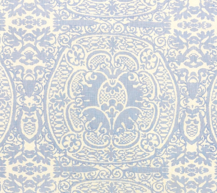 Quadrille Fabric: Veneto - Custom Soft Windsor Blue on Tinted 100% Linen