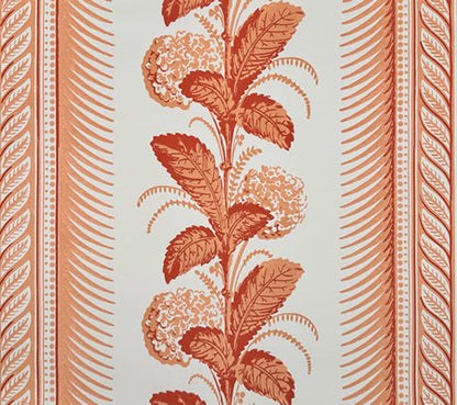 Quadrille Wallpaper: Climbing Hydrangea - Custom Peach on White Paper (5 yard minimum)