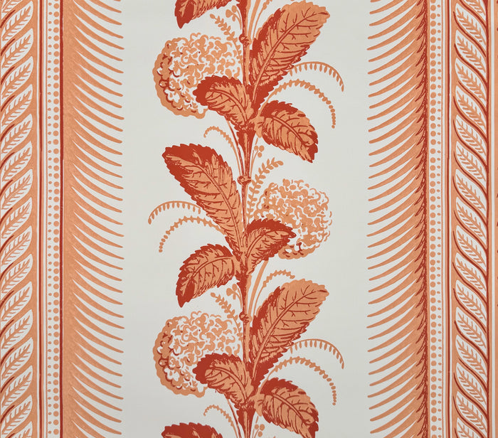 Quadrille Wallpaper: Climbing Hydrangea - Custom Peach on White Paper (5 yard minimum)